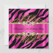Elegant Hot Pink Gold Black Zebra Birthday 2 Kaart (Voorkant)