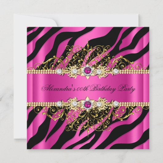 Elegant Hot Pink Gold Black Zebra Birthday 2 Kaart (Voorkant)