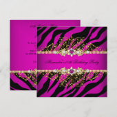 Elegant Hot Pink Gold Black Zebra Birthday Party Kaart (Voorkant / Achterkant)