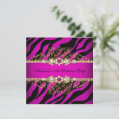 Elegant Hot Pink Gold Black Zebra Birthday Party Kaart (Staand voorkant)