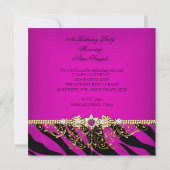 Elegant Hot Pink Gold Black Zebra Birthday Party Kaart (Achterkant)