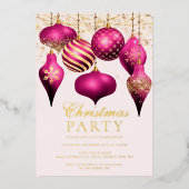 Elegant Hot Pink Gold Ornaments Kerstfeest Folie Uitnodiging (Voorkant)