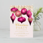 Elegant Hot Pink Gold Ornaments Kerstfeest Folie Uitnodiging (Staand Voorkant)