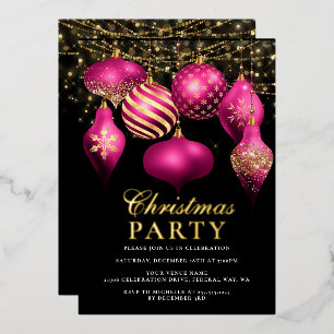 Elegant Hot Pink Gold Ornaments Kerstfeest Folie Uitnodiging
