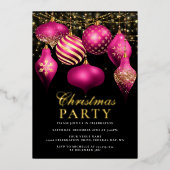 Elegant Hot Pink Gold Ornaments Kerstfeest Folie Uitnodiging (Voorkant)