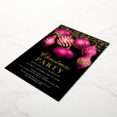 Elegant Hot Pink Gold Ornaments Kerstfeest Folie Uitnodiging (Gedraaid)