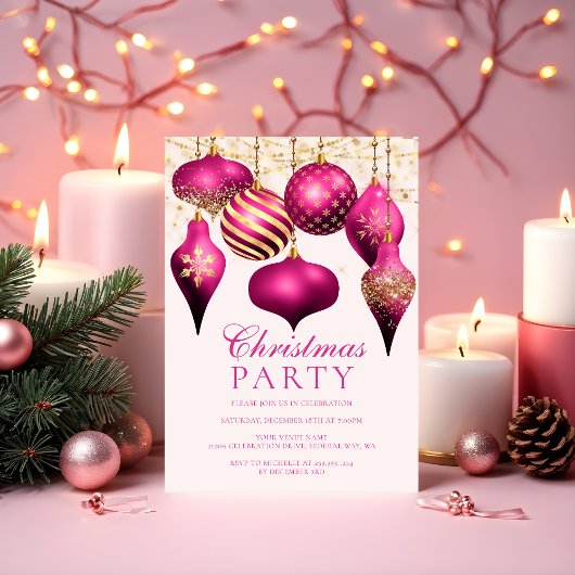 Elegant Hot Pink Gold Ornaments Kerstfeest Kaart