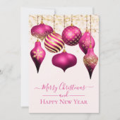 Elegant Hot Pink Gold Ornaments-kerstkaart (Voorkant)