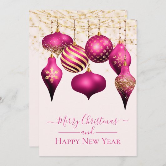 Elegant Hot Pink Gold Ornaments-kerstkaart (Voorkant / Achterkant)