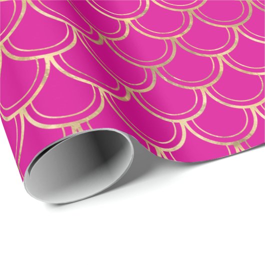 Elegant Hot Pink Gold Scallop Patroon  Cadeaupapier (Rol Hoek)
