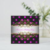 Elegant Hot Pink Gold White Black Polka Dot Party Kaart (Staand voorkant)