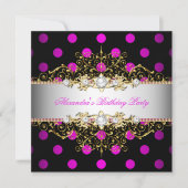 Elegant Hot Pink Gold White Black Polka Dot Party Kaart (Voorkant)