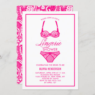 Elegant Hot Pink Lace Lingerie Shower Uitnodiging