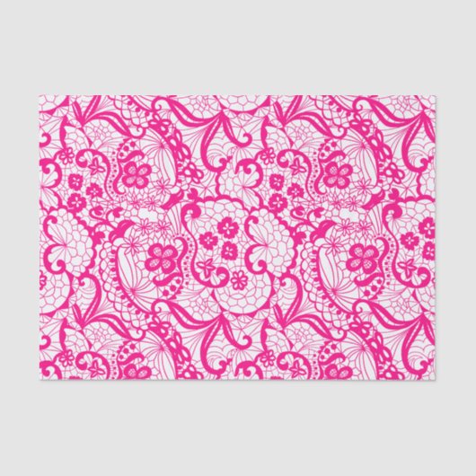 Elegant Hot Pink Lace Patroon Weefsel Papier (Voorkant)
