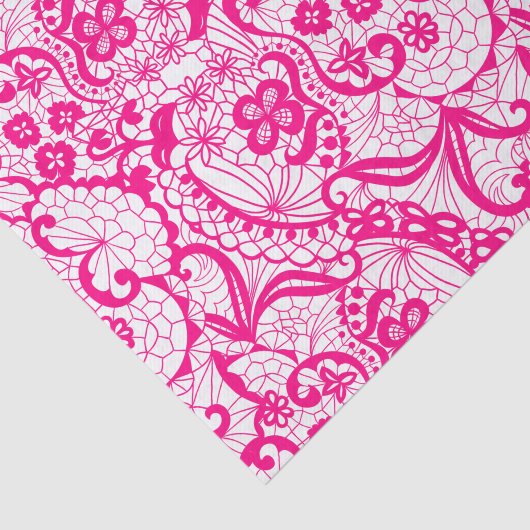 Elegant Hot Pink Lace Patroon Weefsel Papier (Detail)