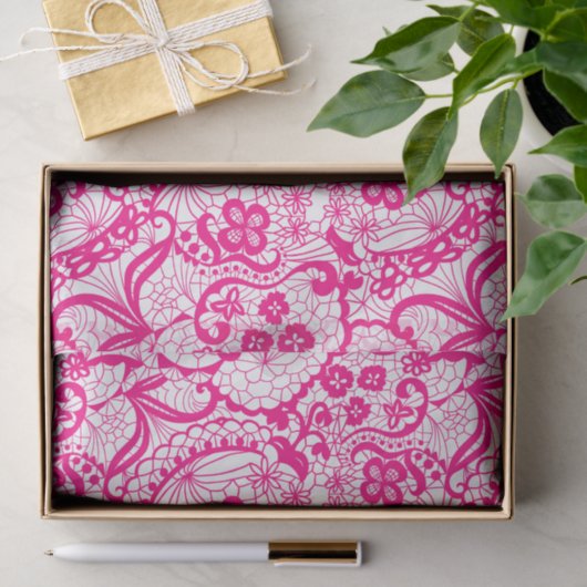 Elegant Hot Pink Lace Patroon Weefsel Papier (Geschenk)