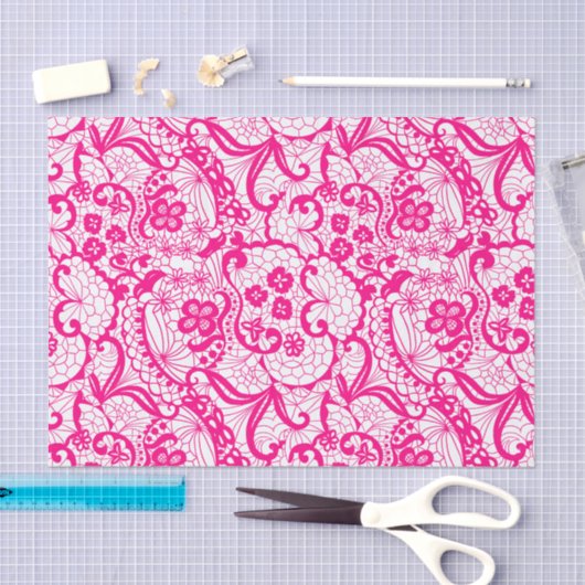 Elegant Hot Pink Lace Patroon Weefsel Papier (Craft)