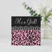 Elegant Hot Pink Leopard Baby shower Kaart (Staand voorkant)
