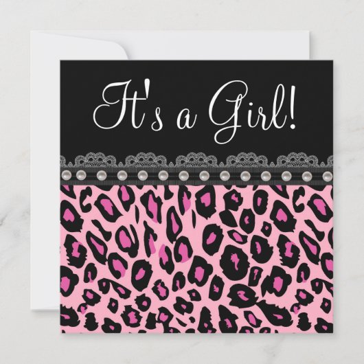 Elegant Hot Pink Leopard Baby shower Kaart (Voorkant)