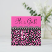 Elegant Hot Pink Leopard Baby shower Kaart (Staand voorkant)