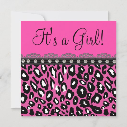 Elegant Hot Pink Leopard Baby shower Kaart (Voorkant)
