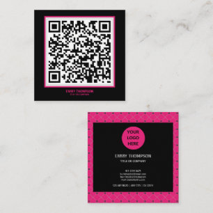 Elegant Hot Pink Magenta Black QR Scan Company Vierkante Visitekaartje