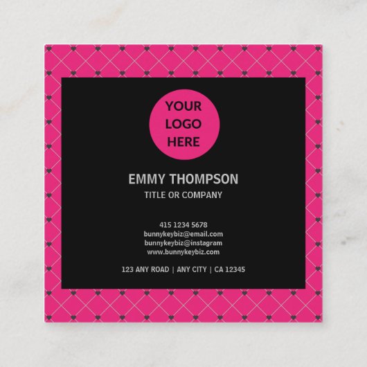 Elegant Hot Pink Magenta Black QR Scan Company Vierkante Visitekaartje (Achterkant)