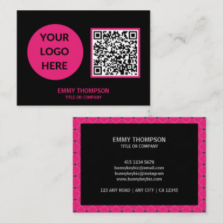 Elegant Hot Pink Magenta Black QR Scan Company Visitekaartje