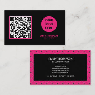 Elegant Hot Pink Magenta Black QR Scan Company Visitekaartje