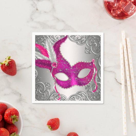 Elegant Hot Pink Masquerade Party Servetten (Insitu)