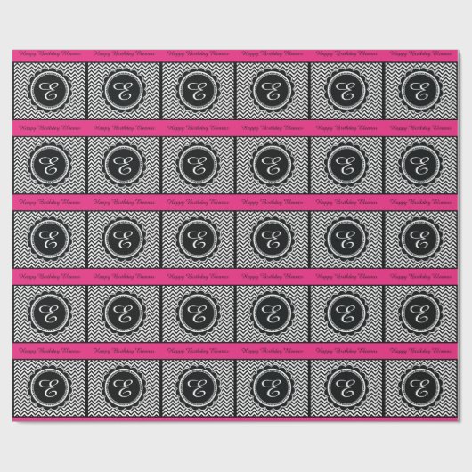 Elegant Hot Pink Monogram Chevron Pattern Cadeaupapier (Vlak)