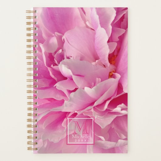 Elegant Hot Pink Peonies - Monogrammen Planner (Voorkant)