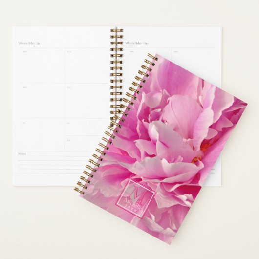 Elegant Hot Pink Peonies - Monogrammen Planner (Display)