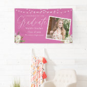Elegant Hot Pink Photo Floral Afstuderen Spandoek (Insitu)