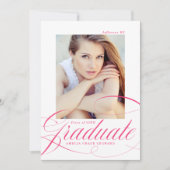 Elegant Hot Pink Script Photo Afstuderen Aankondiging (Voorkant)