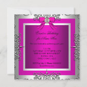 Elegant  Hot Pink Silver Birthday Party Kaart (Achterkant)