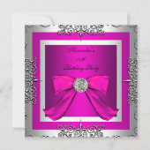 Elegant  Hot Pink Silver Birthday Party Kaart (Voorkant)