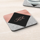 Elegant Hot Pink Silver Glitter Monogram zwart Bier Onderzetter (Linkerzijde)