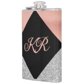 Elegant Hot Pink Silver Glitter Monogram zwart Heupfles (Links)