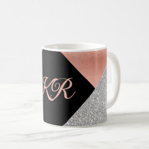 Elegant Hot Pink Silver Glitter Monogram zwart Koffiemok