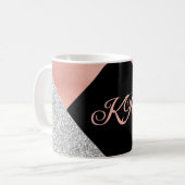Elegant Hot Pink Silver Glitter Monogram zwart Koffiemok (Voorkant links)