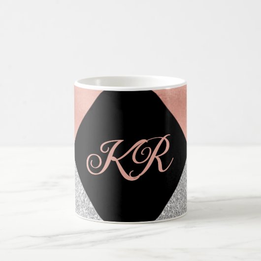 Elegant Hot Pink Silver Glitter Monogram zwart Koffiemok (Center)