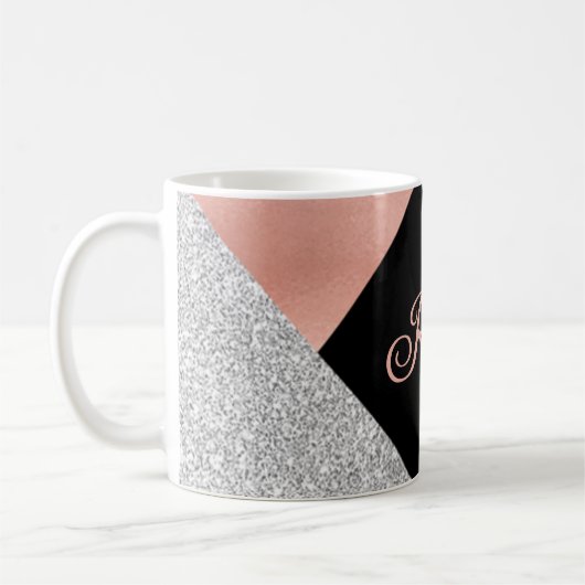 Elegant Hot Pink Silver Glitter Monogram zwart Koffiemok (Links)