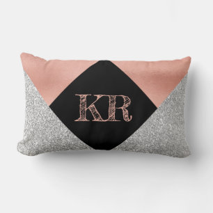 Elegant Hot Pink Silver Glitter Monogram zwart Kussen