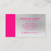 Elegant Hot Pink Silver Modern Chic Makeup Artist Visitekaartje (Achterkant)