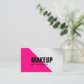Elegant Hot Pink Silver Modern Chic Makeup Artist Visitekaartje (Staand voorkant)