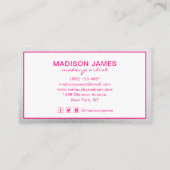 Elegant Hot Pink Silver Modern Chic Makeup Artist Visitekaartje (Achterkant)
