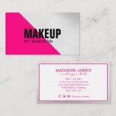 Elegant Hot Pink Silver Modern Chic Makeup Artist Visitekaartje (Voorkant / Achterkant)