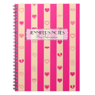 Elegant Hot Pink Stripes Modern Heart Patroon Notitieboek