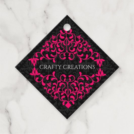Elegant Hot Pink Swirls Flourish Hang Bedankjes Labels (Voorkant)